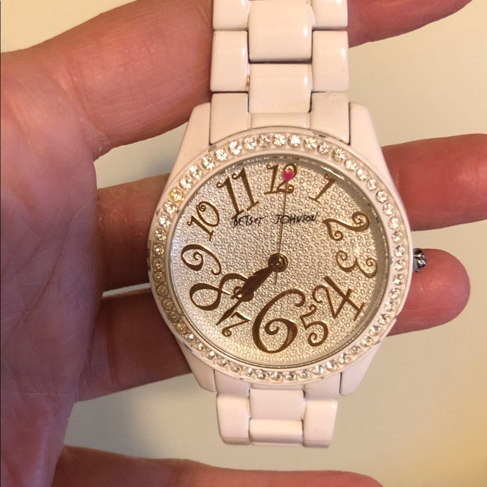 Betsey Johnson Vintage White and Gold Crystal Accent Watch NWTs Never Worn!